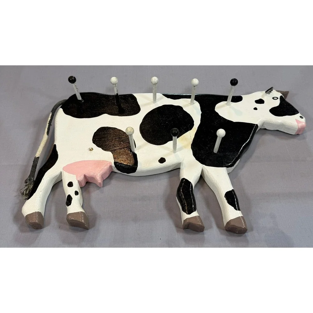 Things‎ in Wood Dale Seiders Cow Wall Rack 8 Peg Hand Painted Farmhouse Folk Art